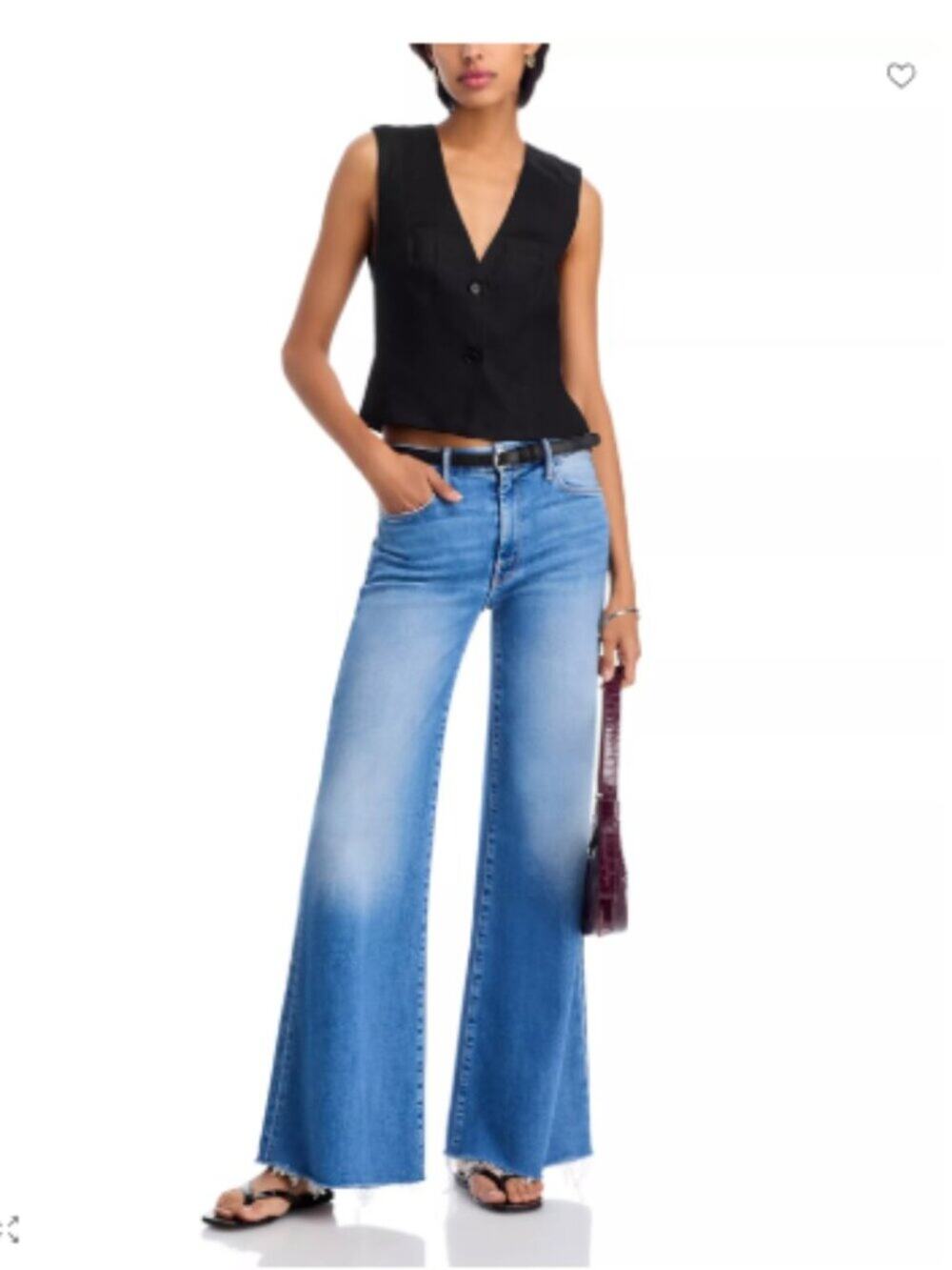 Mother The Roller High Rise Wide Leg Jeans in Riding the Cliffside Sz 34